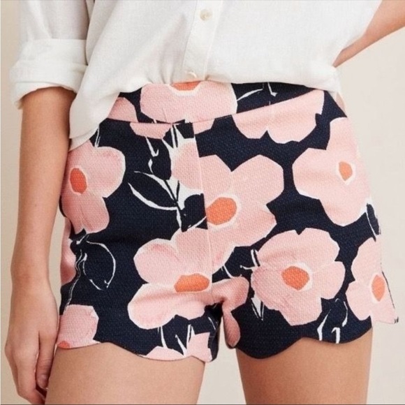 ANTHROPOLOGIE Georgie Scalloped Pique Daisy Floral Print Shorts NEW - Picture 3 of 8